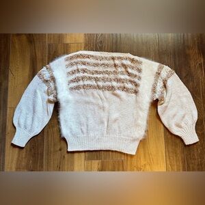 Vtg 80s Ivory Knit And MOHAIR Beaded Women’s Petite Medium Sweater